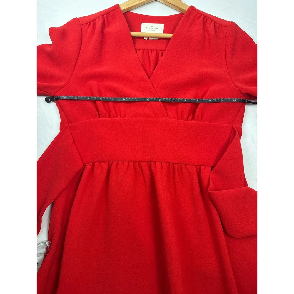 Kate Spade New York Red Empire Waist Long Sleeve V-Neck‎ Dress Size 0